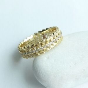 White Sapphire Eternity Band Ring 14K Gold over Sterling Silver 🆕